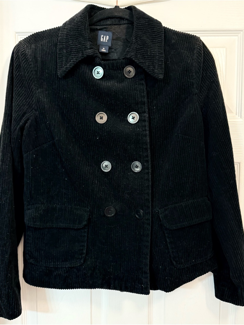 GAP Y2K Black Corduroy Double-Breasted Peacoat